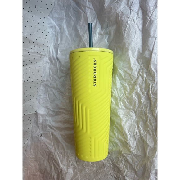 New Starbucks Winter 2024 Yellow Soft Touch Geometric SS Cold Cup 24oz - Picture 2 of 8
